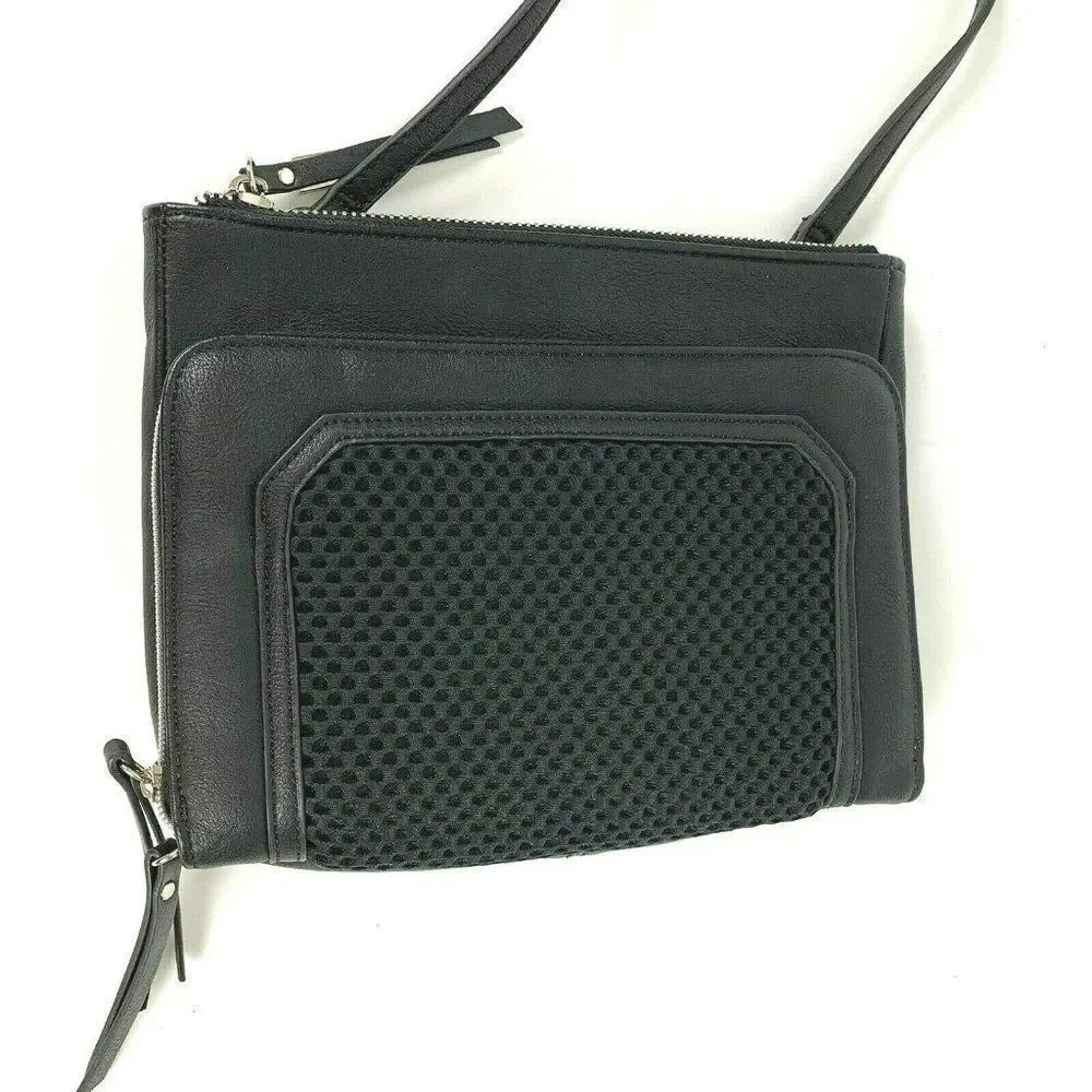 Steven by Steve Madden Crossbody Bag Black Silver Mesh Detail Pockets - Picture 4 of 8